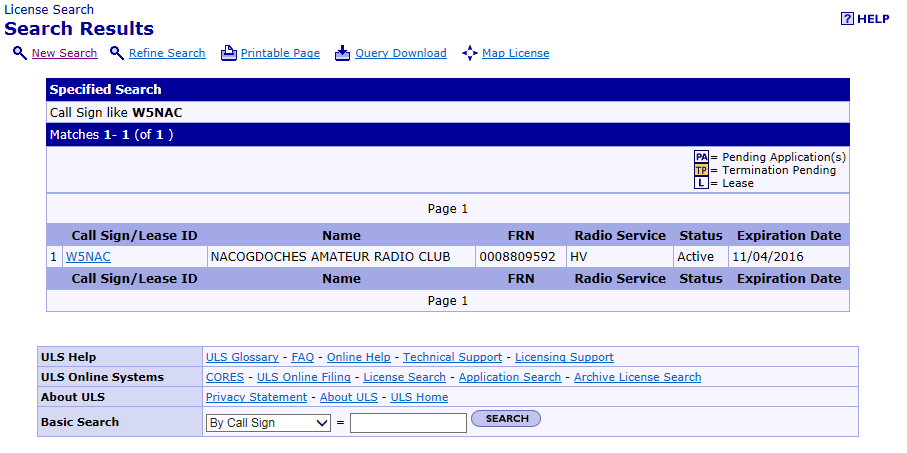 FCC Database Search, Printing copies of your License | w5nac.com